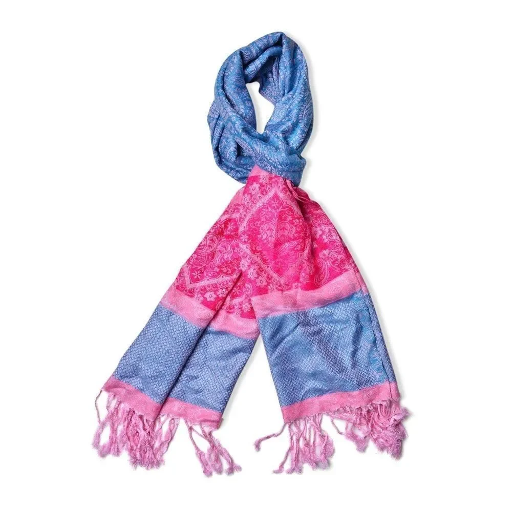 Scarf and Earring Set Fuchsia and Blue